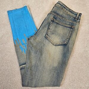 Cooper 9 Men's Distressed Denim Jeans Moto Flame Print Sz 34 Streetwear Grunge